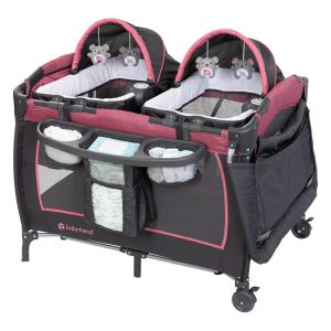 imageBaby Trend Lil Snooze Deluxe III Nursery Center Playard for Twins Cozy GreyCozy Berry