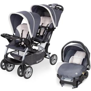 imageBaby Trend Infant and Toddler Double Stroller ampamp Car Seat Combo 2 Pc Set Khaki  Portable and Lightweight Stroller Duo and Car Seat Travel System TandemMagnolia