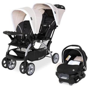 imageBaby Trend Infant and Toddler Double Stroller ampamp Car Seat Combo 2 Pc Set Khaki  Portable and Lightweight Stroller Duo and Car Seat Travel System TandemKhaki