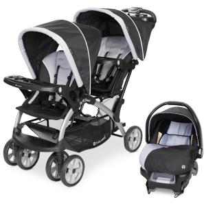 imageBaby Trend Infant and Toddler Double Stroller ampamp Car Seat Combo 2 Pc Set Khaki  Portable and Lightweight Stroller Duo and Car Seat Travel System TandemStormy