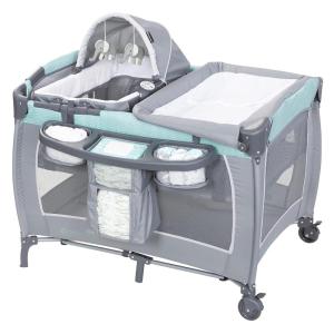 imageBaby Trend Nursery Center Travel Crib with Removable RockABye Bassinet Changing Table Organizer and Electronic Music Center and Nightlight RobinCozy Mint