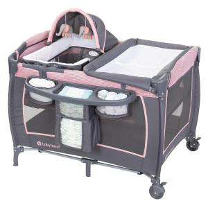 imageBaby Trend Nursery Den Playard with with Rocking Cradle Snooze Pod Flip Over Changer Daisy PinkCozy Pink