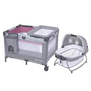 imageBaby Trend Nursery Den Playard with with Rocking Cradle Snooze Pod Flip Over Changer Daisy PinkDaisy Pink