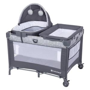 imageBaby Trend Nursery Den Playard with with Rocking Cradle Snooze Pod Flip Over Changer Daisy PinkDiamond Sage