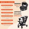 imageBaby Trend Sit N Stand Double Stroller 20 DLX with 5 Point Safety Harness and EZLift Plus Lightweight Infant Car Seat with Cozy Cover MagnoliaModern Khaki